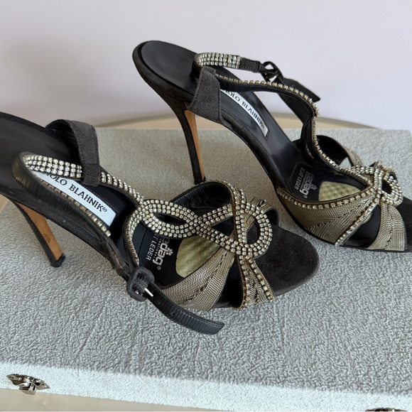 Manolo Blahnik Black Crystal Evening Sandals Neiman Marcus 100th anniversary